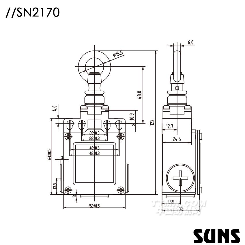 SUNS美國三實自復(fù)位拉繩開關(guān)SN2170安全拉繩開關(guān) 單向動作式拉繩開關(guān)